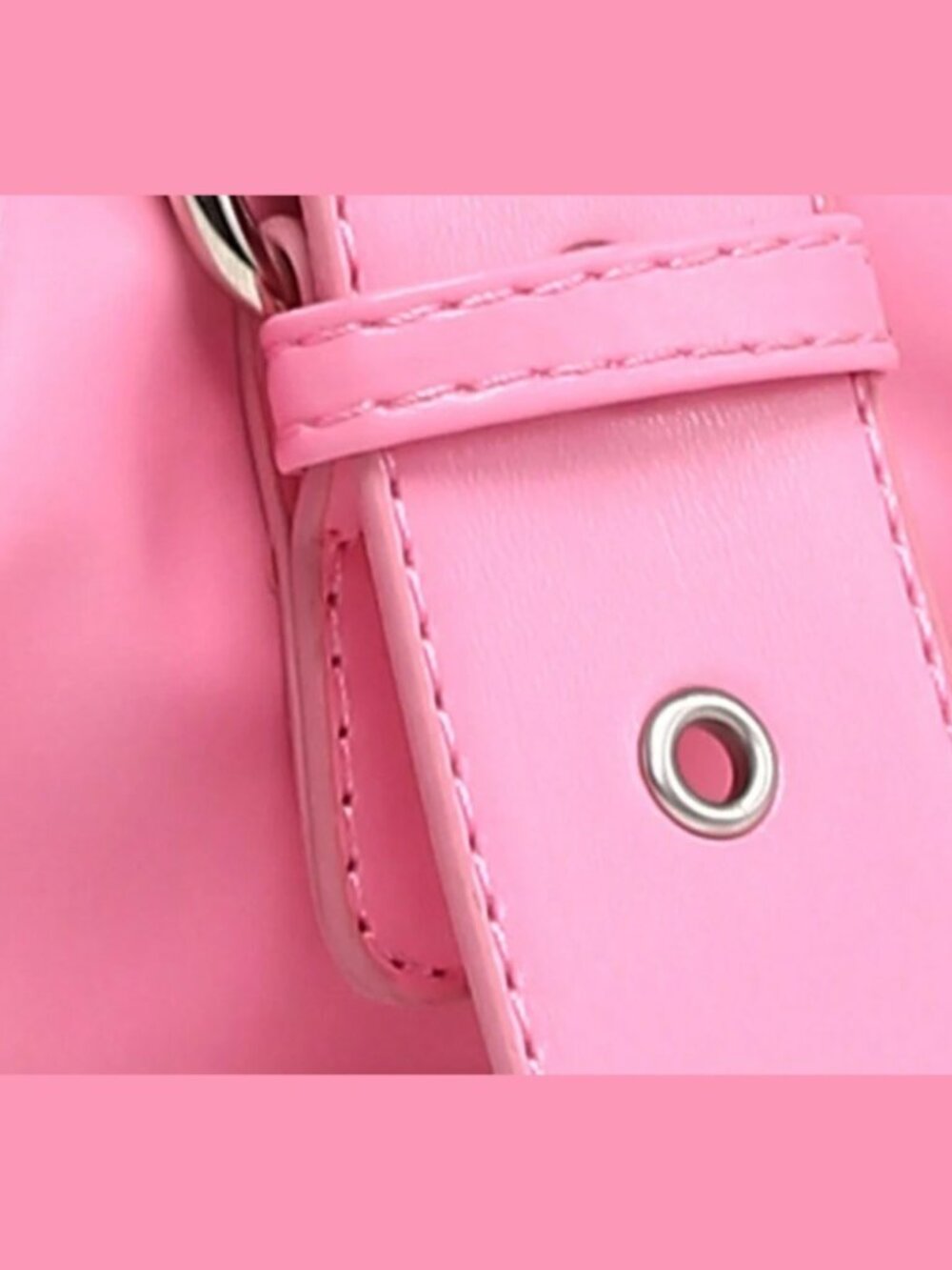 Pink Studded Baguette Bag Y2K Punk Vegan Leather Zip Shoulder Purse - Picture 4 of 6